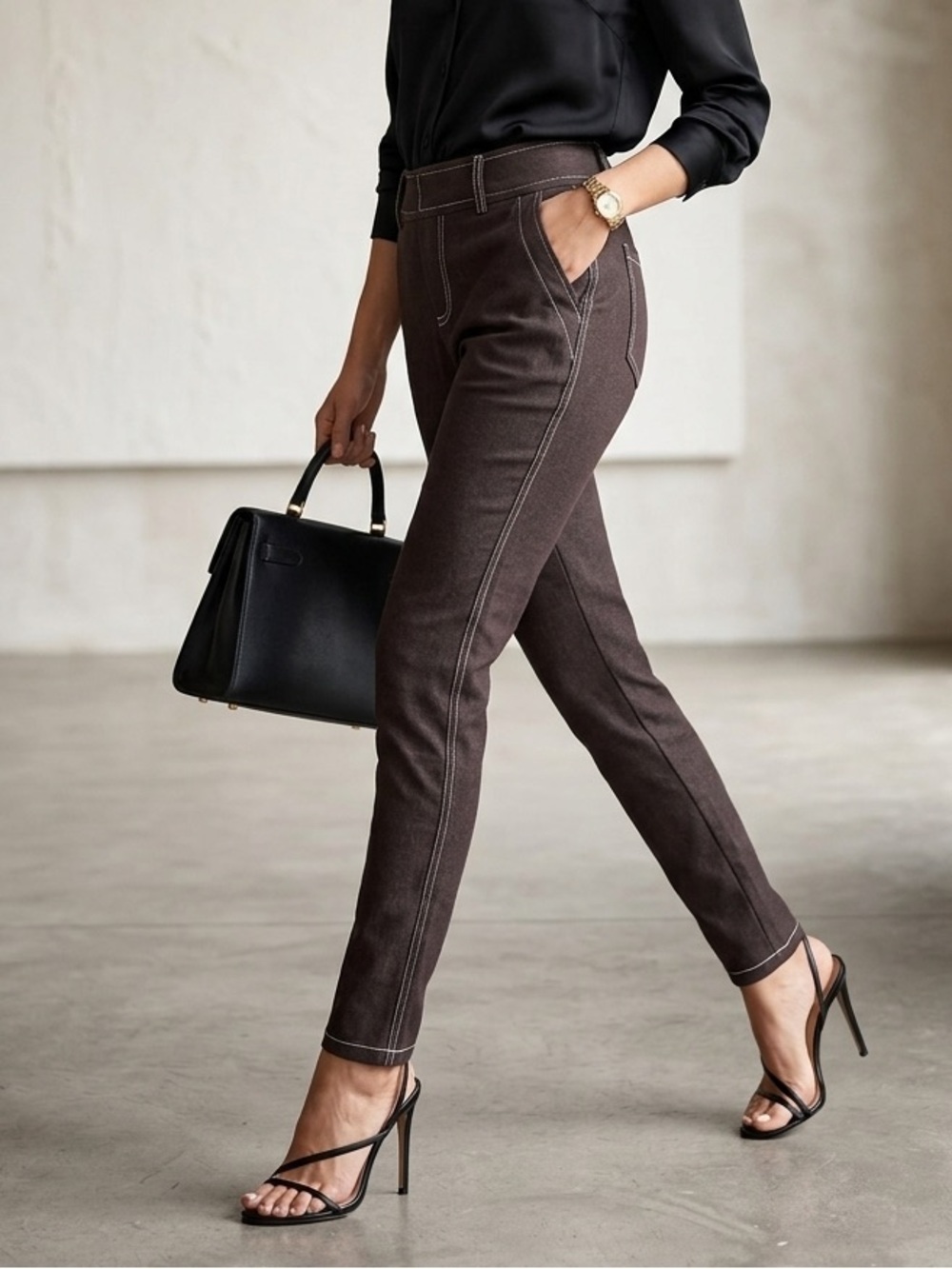 Tailored High-Rise Skinny Pants in Dark Brown